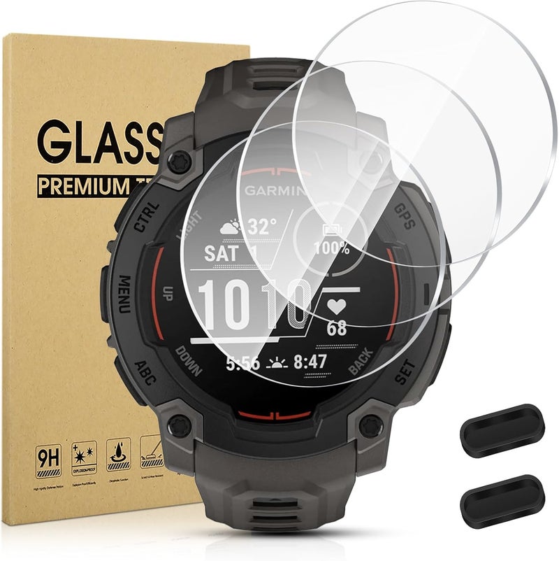 Suoman 3-pack for Garmin instinct E 45mm Screen Protector, Charger Port + [Anti Scratch] 9H Tempered Glass Protective Film - Image 1